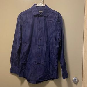 Dark blue striped button down